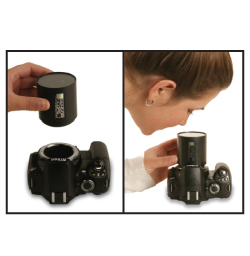 Place the SensorScope onto your lens mount, and press the power button to illuminate the sensor.